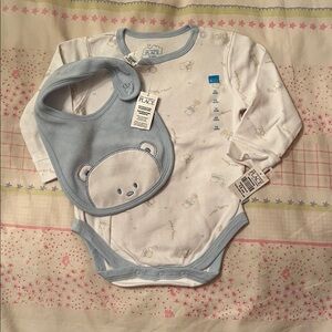 The Children's Place White and Light Blue Baby Bodysuit with Bib